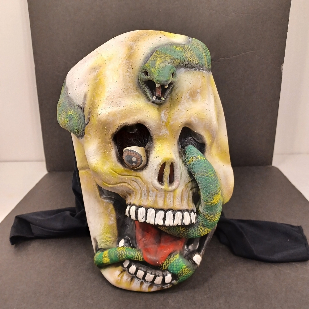 Mask Collegeville imagined  skull snakes latex rubber black hood costume Hallowe